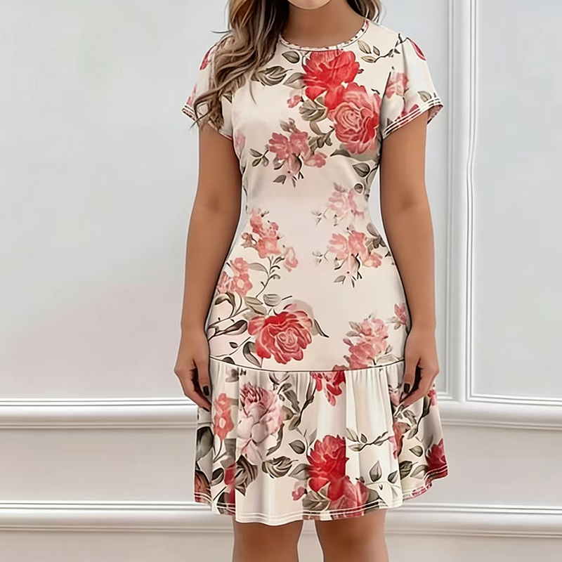 🔥50 % DE DESCUENTO, A MITAD DE PRECIO👗🌸 Elegante vestido de mujer con estampado floral y bajo fruncido ✨ Falda floral de verano con volantes 🎀