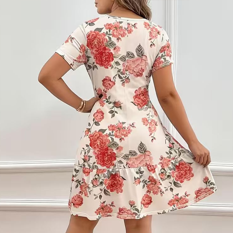 🔥50 % DE DESCUENTO, A MITAD DE PRECIO👗🌸 Elegante vestido de mujer con estampado floral y bajo fruncido ✨ Falda floral de verano con volantes 🎀
